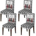 Horaldaily 4PCS Christmas Dining Chair Covers, Black Buffalo Plaid Trees Stretch Removable Washable Slipcover Chair Protector for Dining Room Home Decor