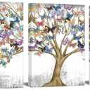 RyounoArt 3 Piece Tree of Life Canvas Wall Art Tree with Colorful Butterfly Paintings Abstract Landscape Pictures Prints for Home Office Farmhouse Giclee Artwork Stretched and Framed Ready to Hang