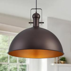 18 Inch Oil Rubbed Bronze Farmhouse Pendant Lights Large Pendant Lights for Kitchen Island Industrial Adjustable Height Vintage Big Dome Hanging Light Fixtures for Barn, Dining Room, L 1-Pack