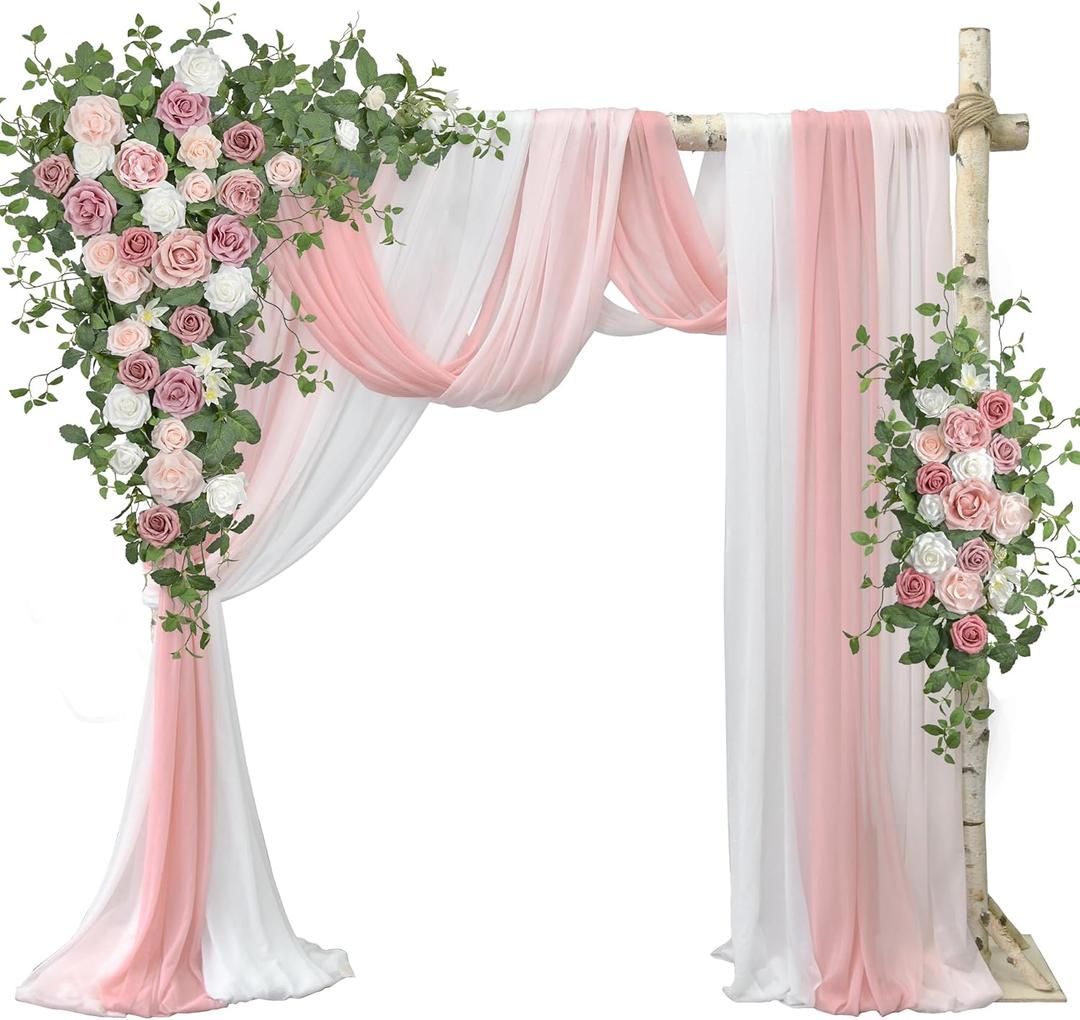 Ting's time Arch Flowers with Drapes Kit (Set of 5)-2Pcs Artificial Floral Swag Arrangement 3Pcs Draping Fabric for Wedding Floral Party Outdoor Decor (Dusty Rose) Ting's time Arch Flowers with Drapes Kit (Set of 5)-2Pcs Artificial Floral Swag Arrangement 3Pcs Draping Fabric for Wedding Floral Party Outdoor Decor (Dusty Rose)