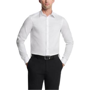 Calvin Klein Men's Dress Shirts Slim Fit Non Iron Solid, White, 15.5" Neck 32"-33" Sleeve