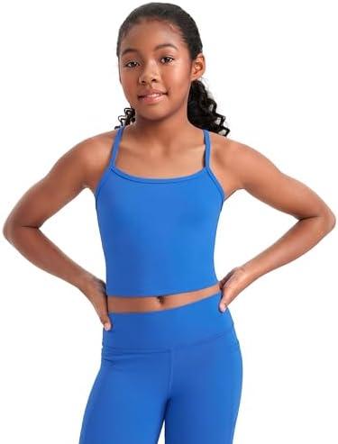 CRZ YOGA Girls Butterluxe Double Lined Camisole Crop Tank Tops - Dance Yoga Athletic Casual Spaghetti Y Back Kids Teen L