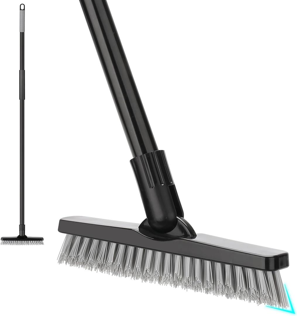 Grout Brush for Tile Floors, Shower Scrubber with Long Handle, 49'' Bathroom Cleaning Tool (Gray Bristles)