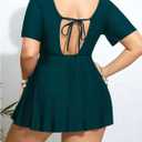 OYOANGLE Women's Plus Size Tankini Sets 2 Piece Drawstring V Neck Short Sleeve Swim Dress Bathing Suits (Green, XL)