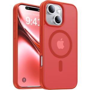 Magnetic for iPhone 14 Case/iPhone 13 Case,[Compatible with MagSafe][Military-Grade Drop Protection][Anti-Yellowing] Shockproof Translucent Matte Cover for iPhone 14/13 Phone Case,Red