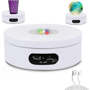 YVV Rotating Display Stand, Spinning Display Stand with Colored Lights, Lighted LED Base for Glass Art , Electric & Battery-Operated Platform 4.72in, Adjustable Speed Electric Turntable White