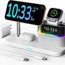 5 in 1 Wireless Charging Station for Apple,Magnetic Charger with Alarm Clock Night Light for Multiple Devices,Nightstand Charging Station Compatible with iPhone 17/16/15/14/13/12,Apple Watch,AirPods