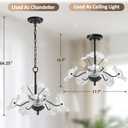 Luvkczc Black Chandelier,Vintage Flower Glass Pendant Light Fixture,Mid Century Ceiling Light Fixture for Dining Room, Kitchen, Living Room, Bedroom Hallway Porch,3 Lights, Matte Black