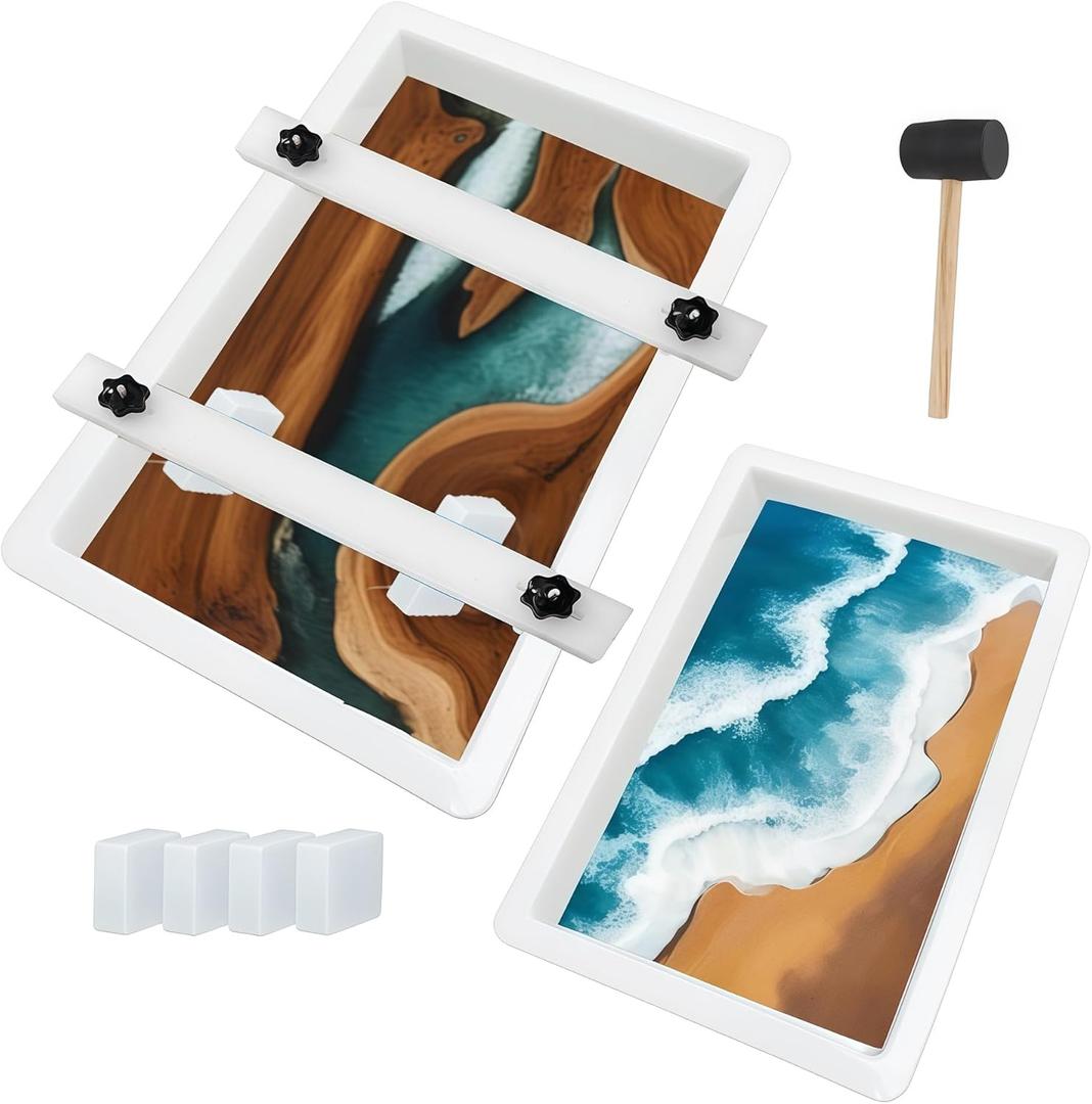2Pcs Large Epoxy Mold with Clamping System 19.5x11x3 inch 15.8x9x3 inch Rectangles Epoxy Resin Molds for River Table, Coffee Side Table, Cutting Board, Charcuterie Board, Art Panel