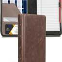 Samsill Small Vintage Portfolio/Zipper Faux Leather Portfolio, Book Style Hardback Design, Business & Interview Padfolio Organizer, Holds 5 x 8 Writing Pad, Dark Brown