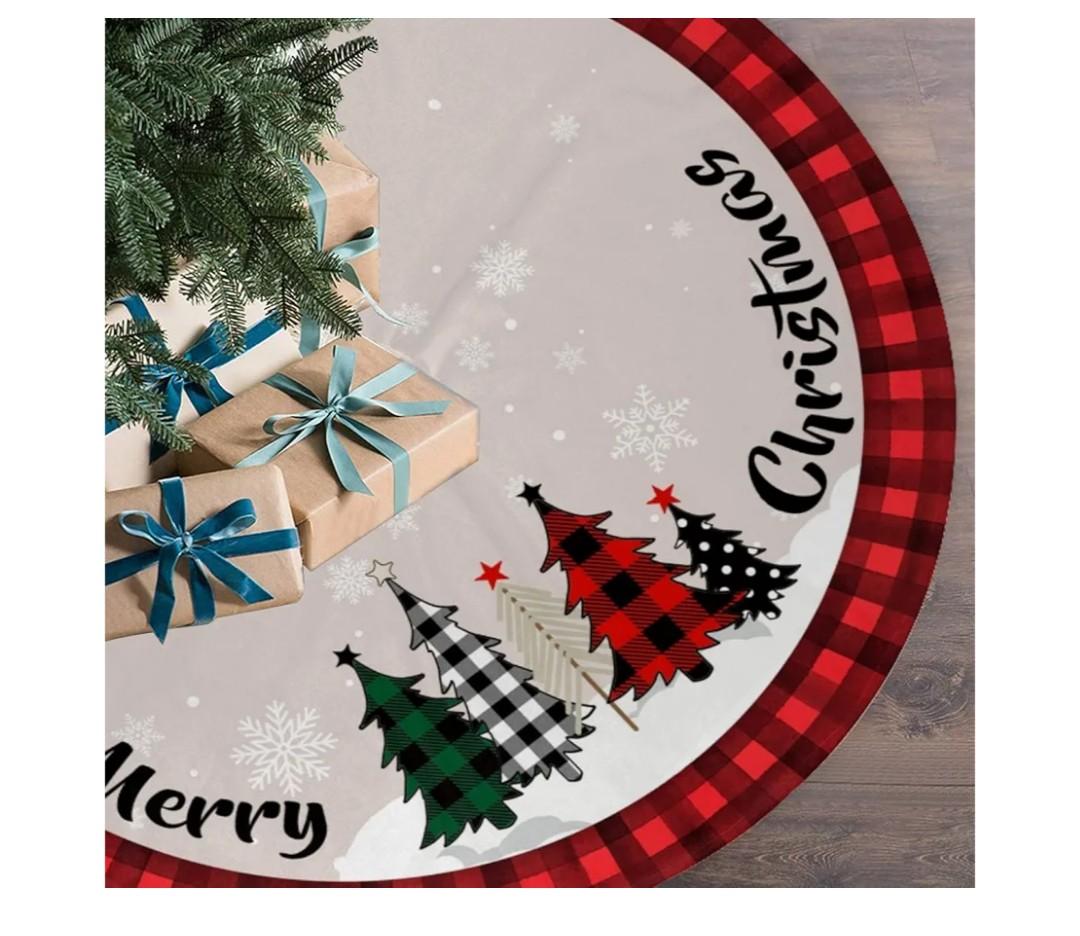 Christmas Tree Skirt 48 Inch Red Rustic Xmas Tree Skirts Mat with Snowflake Design for Merry Christmas Xmas Holiday Party Decorations Indoor Outdoor