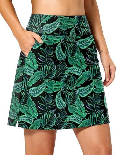 Viodia Women's 18" Long Swim Skirt High Waisted Modest Skort Bathing Suit Swimsuit Bottoms Tankini Bikini with Skirts