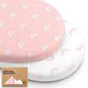 2-Pack Organic Bassinet Sheets for Girls, Boys - 100% Cotton Bassinet Mattress Sheets Compatible with Halo Bassinest Swivel Sleeper, Graco,Baby Delight,Chicco,Unisex Fitted Bassinet Sheets (Beach Day)