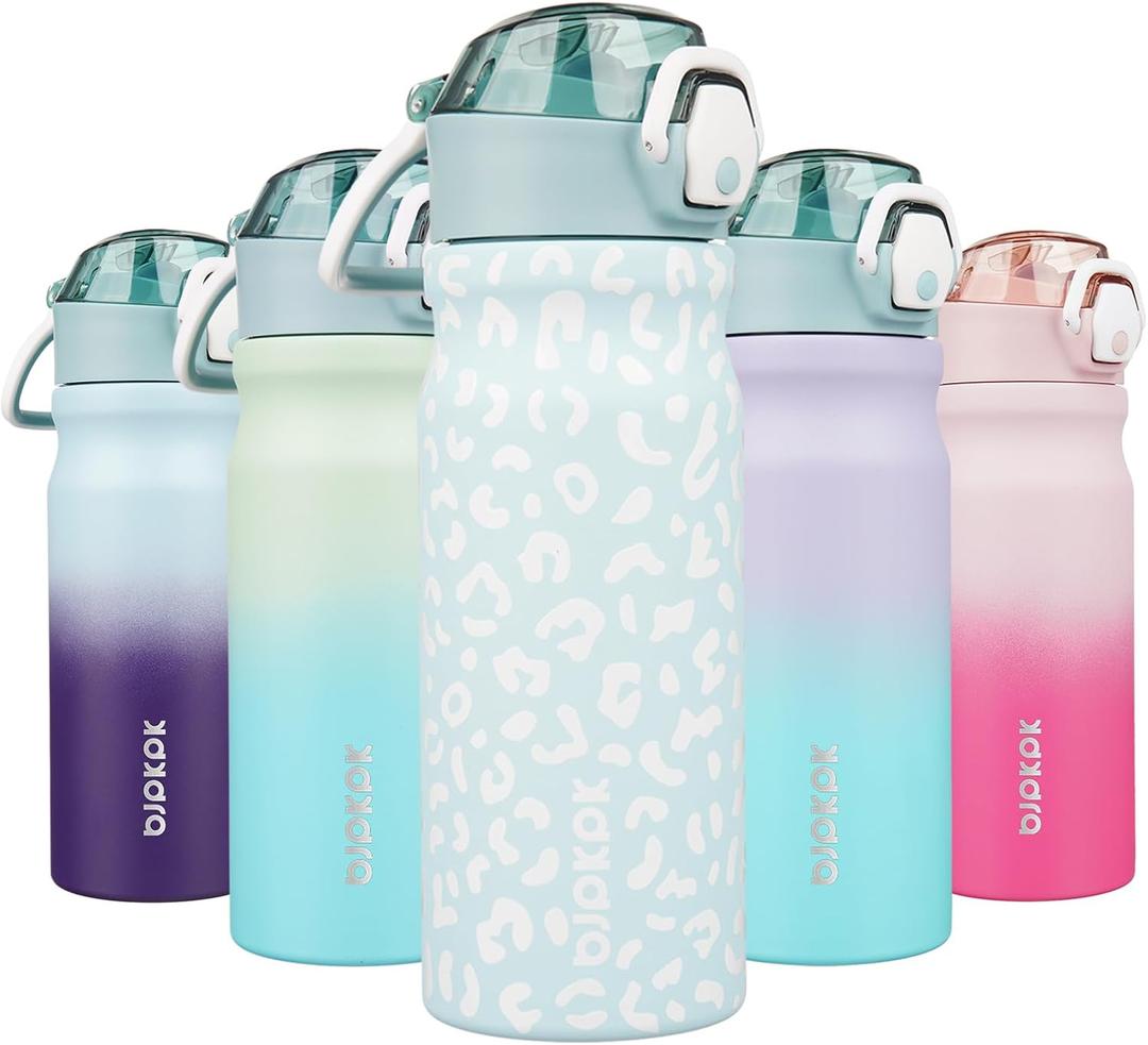 BJPKPK Insulated Water Bottle 18oz Stainless Steel Water Bottles With Straw And Carry Handle Double Wall Metal Thermo,Light Blue Leopard