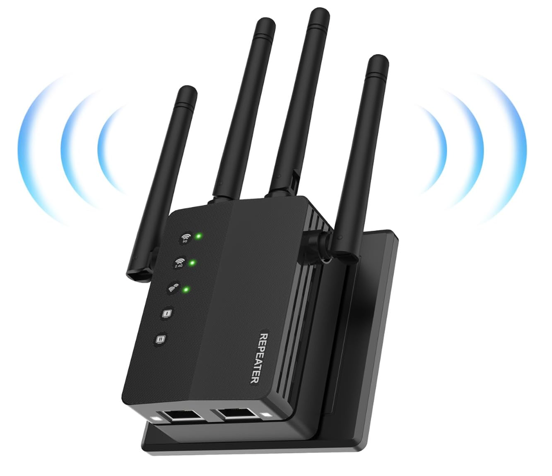 1200Mbps Dual Band 5GHz/2.4GHz WiFi Extender, WiFi Extender Signal Booster, 12880 Sq.Ft Coverage, 105Device Support, Setup for Home & Outdoor Use