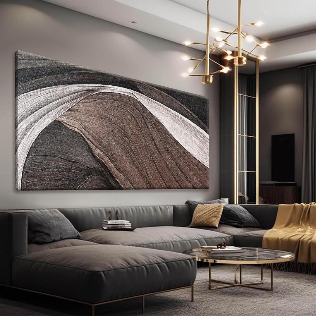 TAIJXAGSG Large Abstract Wall Art For Living Room Pints Black And White Canvas Art Wall Decor Prints Picture Painting Brown Maximalist Decor Artwork For Bedroom Modern Home Wall Decor 29x58 In