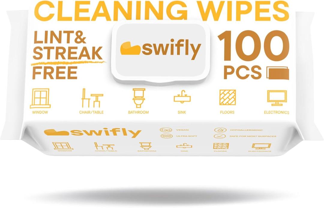 Cleaning Wipes, Multi-Surface Large & Thick Cleaning Wipes, 100 Pcs Pack for Mirror & Windows, Table, Chair, Electronics, Sink, Countertops, Furniture - White, 8.5" x 10"