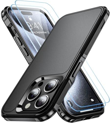 Pack of 2 AEDILYS for iPhone 15 Pro Case,[18 FT Military Grade Drop Protection],with 2X[9H Screen Protector ] Slim & Tough Full-Body Protective Official Certification Phone case (Black, iPhone 15 Pro)