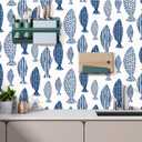 HAOKHOME Peel and Stick Wallpaper Coastal Fish Abstract Underwater World Trellis Navy Blue Removable Contact Paper for Home Bathroom Decorations 17.7in x 9.8ft