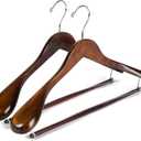 Luxury Wide Shoulder Wooden Hangers 2 Pack, with Locking Bar, Smooth Retro Finish Wood Suit Hanger Coat Hanger for Closet, Holds Up to 20lbs, 360 Swivel Hook, for Jacket, Dress Heavy Clothes Hangers