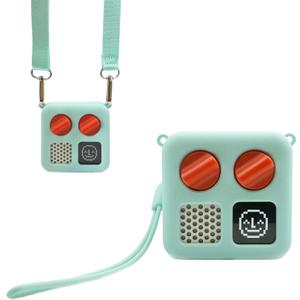 Protective Jacket for Yoto Mini with Shoulder Strap, Kid-Friendly Silicone Cover Case Compatible with Yoto Mini Audio Player Accessories with Wrist Lanyard, Aqua