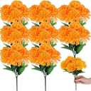 Tigeen 7 Bundles Marigold Flowers Bulk Day of The Dead Artificial Faux Flower with Stem Dia De Los Muertos Decorations for Halloween Diwali Garland Wreath Wedding Party Home(Orange)