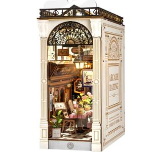 ROBOTIME DIY Book Nook Kits Dollhouse Room Bookstore Miniature House with LED Light 3D Wooden Puzzles for Adults Booknook Bookshelf Insert Decor Diorama Kit Unique Gifts（Arcade Dating）