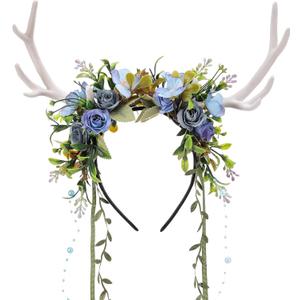 Amazon.com: MOSTORY Fairy Flower Antler Headpiece - Floral Reindeer Headband for Renaissance Accessories Women, White Woodland Deer Antlers Hairband with Vine for Forest Costume Cosplay Fantasy Aesthetic : Beauty & Personal Care (White-blue)