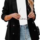 CRAZY GRID Womens Casual Blazer Jacket Long Sleeve Open Front Work Office Blazer Lapel Button Jacket (Large, 2-black)