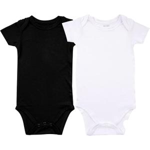 GUISBY Baby Short Sleeve Bodysuits, Rayon Summer Newborn Infant Boys Girls (12-18 Months, White/Black)