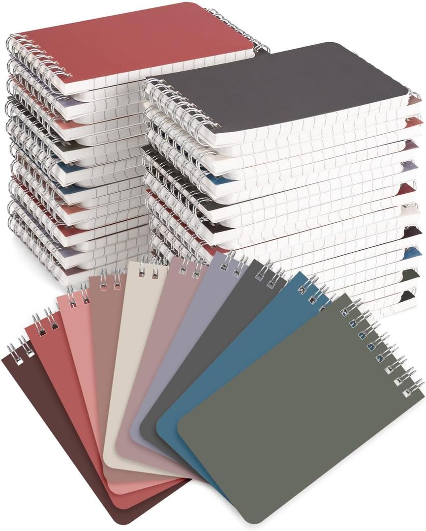 Dynta Small Top Spiral Notebooks Bulk 3x5 Inch, 50 Packs Pocket Notepad, Mini Pads 10 Morandi Colored, Memo Notepads for Home, School, College, Office, Work, Travel, 60 Sheets/120 Pages