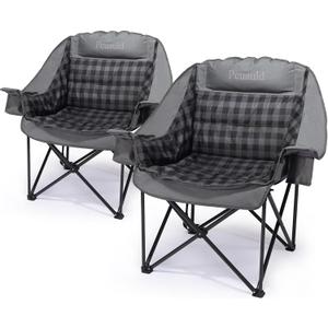 Camping Chairs for Adults 2 Pack Heavy Duty Padded Folding XL Camp Chair with Cup Holder, Supports 500lbs, Oversized Large Outdoor Widen Comfy Lawn Chairs for Tailgating Sports Beach