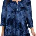 MONNURO Womens Plus Size Henley Shirts Button Up V Neck Pleated Tunic Tops Casual Blouse 3/4 Sleeve (Blue, XXXL)