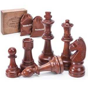 Vamslove Wooden Chess Pieces Large 4.5'' King Set of 32 Luxury Staunton Wood Chessmen for Chess Game Board (Chess Pieces Only), Velvet Storage Bags Included