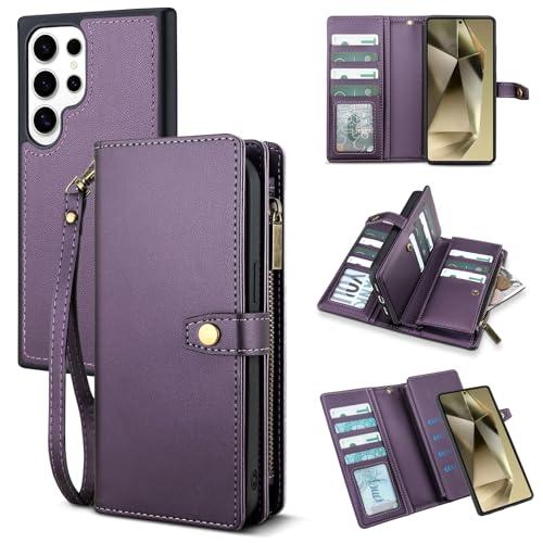 TwoHead for Samsung Galaxy S24 Ultra Wallet Case with Card Holder & Detachable Magnetic Phone Case for Galaxy S24 Ultra,PU Leather Shockproof Protective Phone Cover Wallet(6.8 in, Deep Purple)