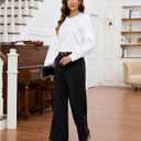 Bluetime Silk Blouses for Women Dressy Work Satin Dress Shirts Pleated Long Sleeve Business Casual Tops Fall Outfits (White, XXL)