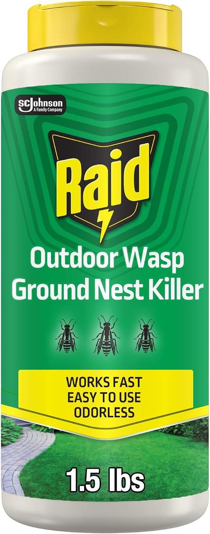 Raid Outdoor Wasp Ground Nest Killer, Dust Insecticide for Outside Household Use on Wasps, Fast-Working, Easy-to-Use and Odorless, 24 oz
