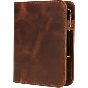 Genuine Leather A5 Journal Cover Refillable Notebook Cover, Fits 5.75 x 8.25 in, Card Slots Pocket & Pen Holder, Handmade Professional Leather Organizer for Men & Women, Travel & Work Diary Cover (Tan)