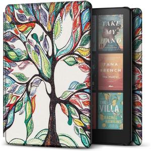 TNP Case for Kindle Paperwhite 12th Generation 2024 / Kindle Colorsoft Signature Edition - 7" PU Leather Protective Folio Cover for Kindle Paperwhite Kids with Auto Sleep/Wake, Life Love Tree