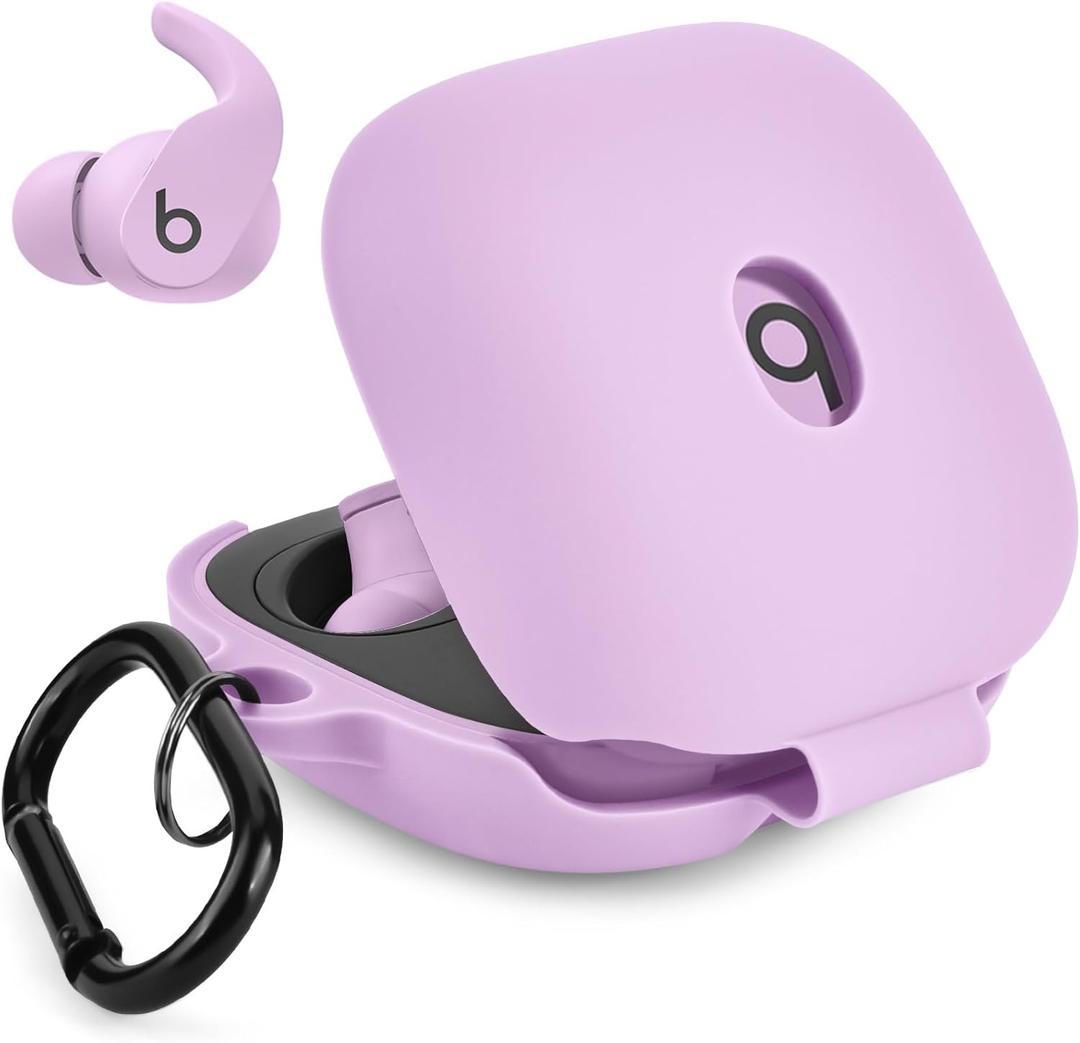 Case for Beats Fit Pro Cover, VISOOM Soft Case for Apple Beats Fit Pro 2021 Silicone Protective Beats Pro Case Shockproof Beat Pro Fit Case Logo Visible Beats Earbud Case Cover with Keychain (Purple)