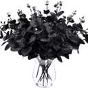 DIYDEC 18Pcs Black Artificial Flowers 2 Styles Black Eucalyptus Stems for Table Centerpieces Faux Eucalyptuses Leaves Branches for Halloween Home Farmhouse Party Decoration