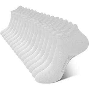 BAMBOO COOL Men's Ankle Socks Moisture Wicking Breathable Odor Control Athletic Cushioned Running Socks Arch Support 8 Pack, White (Large)
