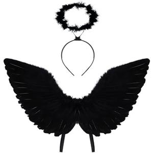 Doxrmuru Angel Costume Wings and Halo Angel Feather Wings for Kids Girls Halloween Cosplay