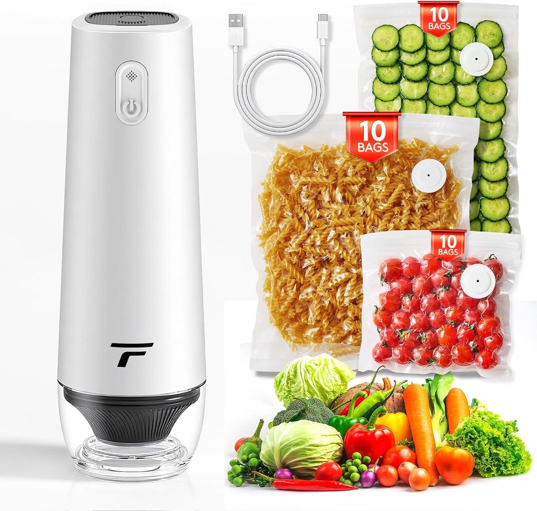 Vacuum sealer for food, Chefs Design to Preserve Freshness, Compact Handheld Vacuum Sealer with 30 Reusable Bags, Professional-Grade for Food Storage Savers, Pebble
