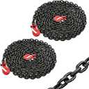 Heavy Duty G80 Transport Binder Chain 1/4'' Inch x 20 Feet,Tow Chain with G70 Clevis Grab Hooks,3300 lbs Safe Working Load Logging for Transporting, Towing(1/4'' x 20FT Black)-2 Packs.
