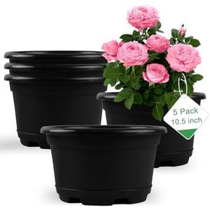 KPUVX 5 Pack 10.5 inch Plant Pots,Planter-Pots-for-Plants，Plastic Flower Pot for Indoor Outdoor Plants with Drainage Holes & Trays, Decorative Garden Containers Sets for Houseplants