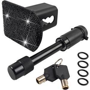 Bling Trailer Hitch Cover, Crystal Rhinestone Vehicle Tube Plug Towing Hitch Cover for 2" Receivers with Lock, Automotive Exterior Tow Cap Accessories, Universal for SUV Sedan Truck