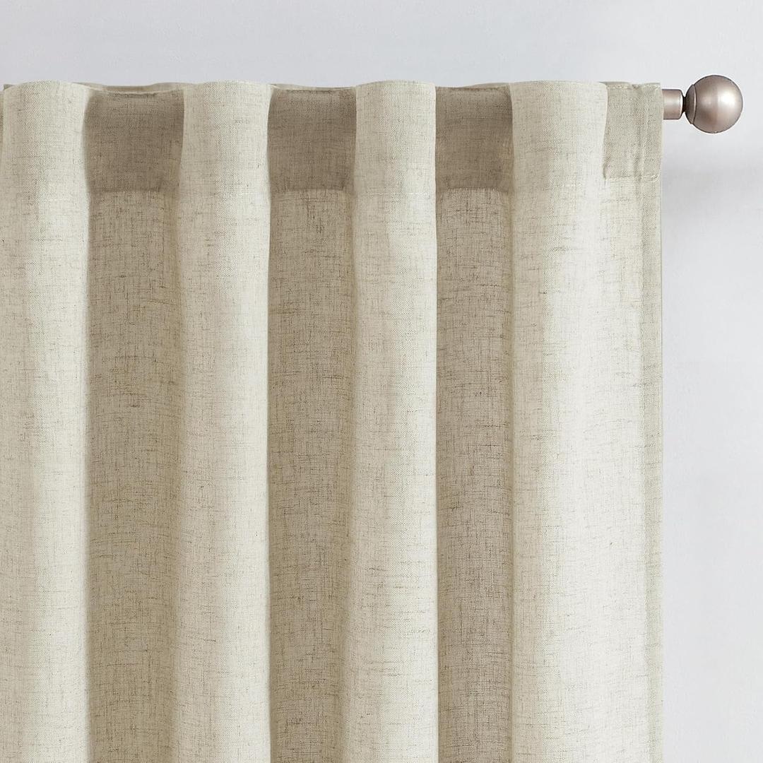 jinchan Linen Curtains with Privacy Lining 108 inch Extra Long Lined Curtains for Living Room Bedroom Light Filtering Oatmeal Drapes Neutral Farmhouse Cottage Home Office Rod Pocket Back Tab 2 Panels
