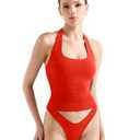 SUUKSESS Women Halter Tank Tops Double Lined Basic Backless Y2K Trendy Going Out Tops (Red,M) Only Top Medium