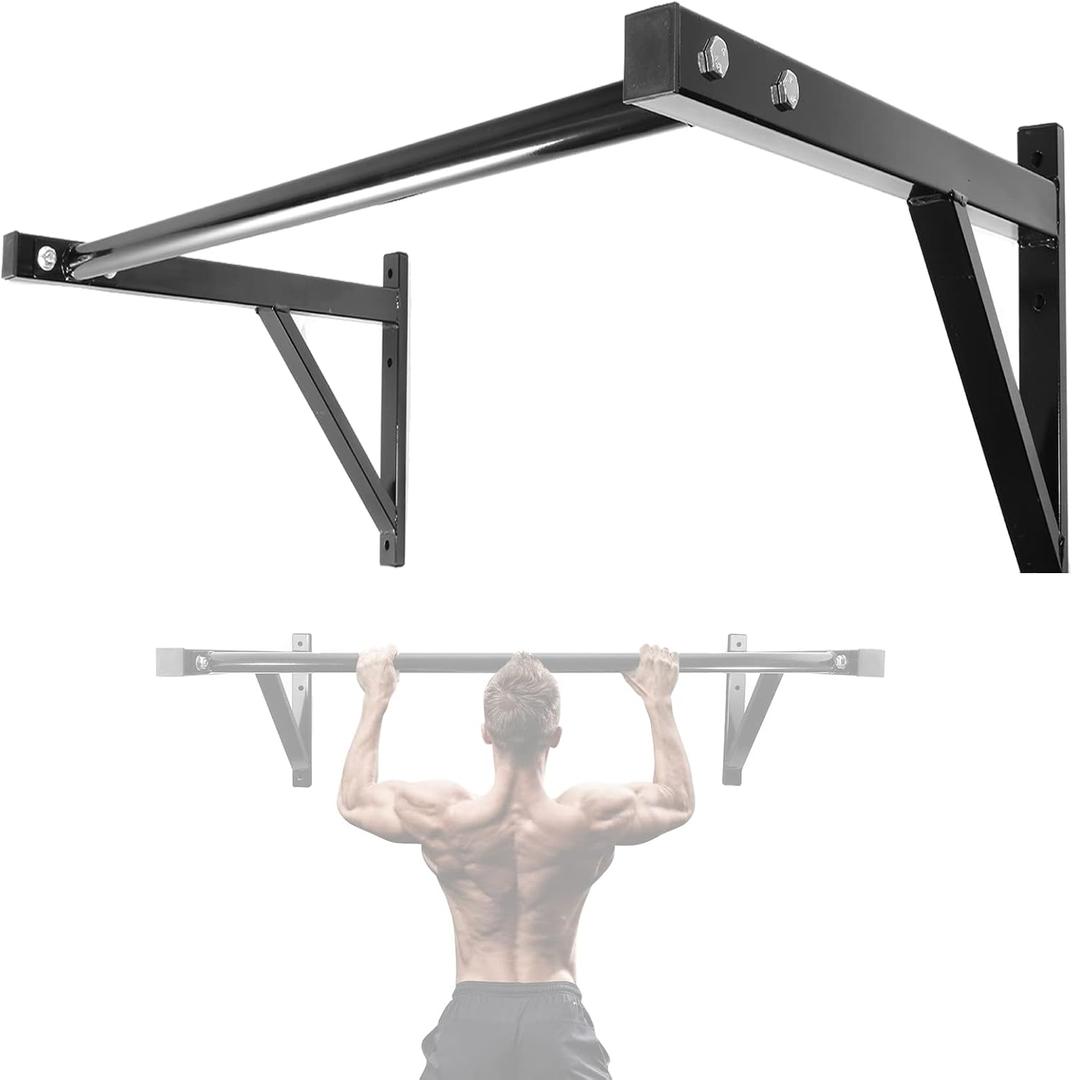IRONWALLS Pull Up Bar Wall Mounted Home Gym, 500lbs Capacity Heavy Duty Iron Chin Up Bar Upper Body Workout Bar for Strength Training Equipment, Fitness Exercise Frame for Indoor Outdoor Use